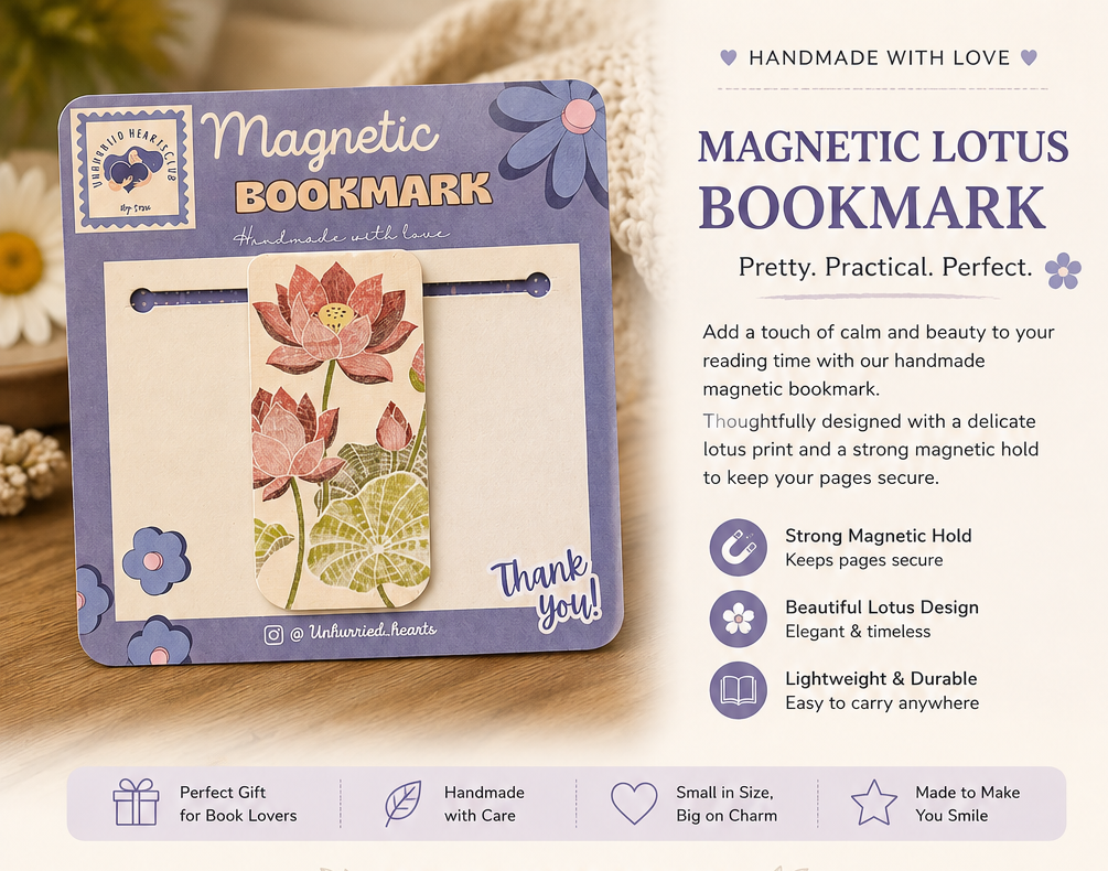 Magnetic Lotus Bookmark | Handmade Floral Bookmark for Books, Journals & Planners