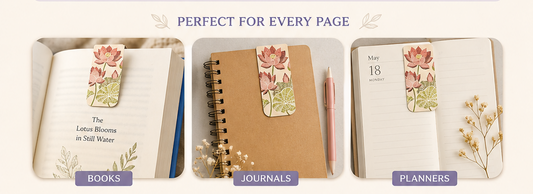 Magnetic Lotus Bookmark | Handmade Floral Bookmark for Books, Journals & Planners