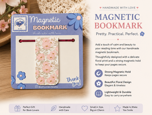 Magnetic Floral Bookmark | Handmade Pink Flower Bookmark for Books, Journals & Planners