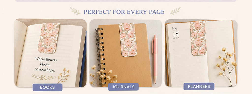 Magnetic Floral Bookmark | Handmade Pink Flower Bookmark for Books, Journals & Planners