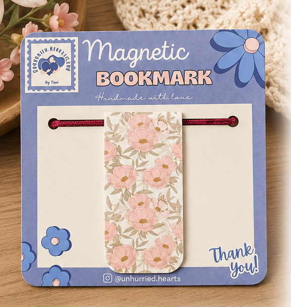 Magnetic Floral Bookmark | Handmade Pink Flower Bookmark for Books, Journals & Planners