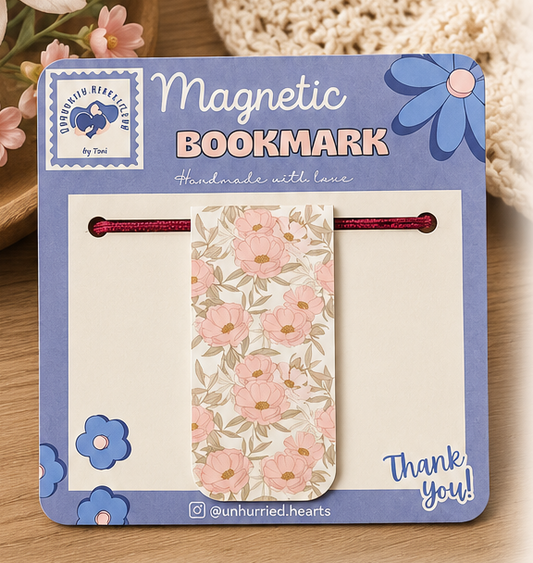 Magnetic Floral Bookmark | Handmade Pink Flower Bookmark for Books, Journals & Planners