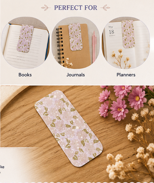 Lilac Floral Magnetic Bookmark | Handmade Bookmark for Books, Journals & Planners
