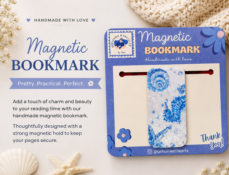 Seahorse & Seashell Magnetic Bookmark | Handmade Ocean-Inspired Bookmark for Books, Journals & Planners