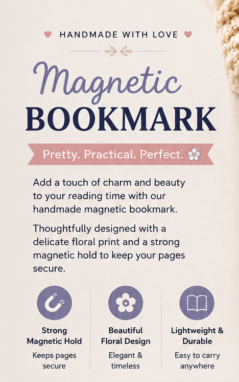 Seahorse & Seashell Magnetic Bookmark | Handmade Ocean-Inspired Bookmark for Books, Journals & Planners