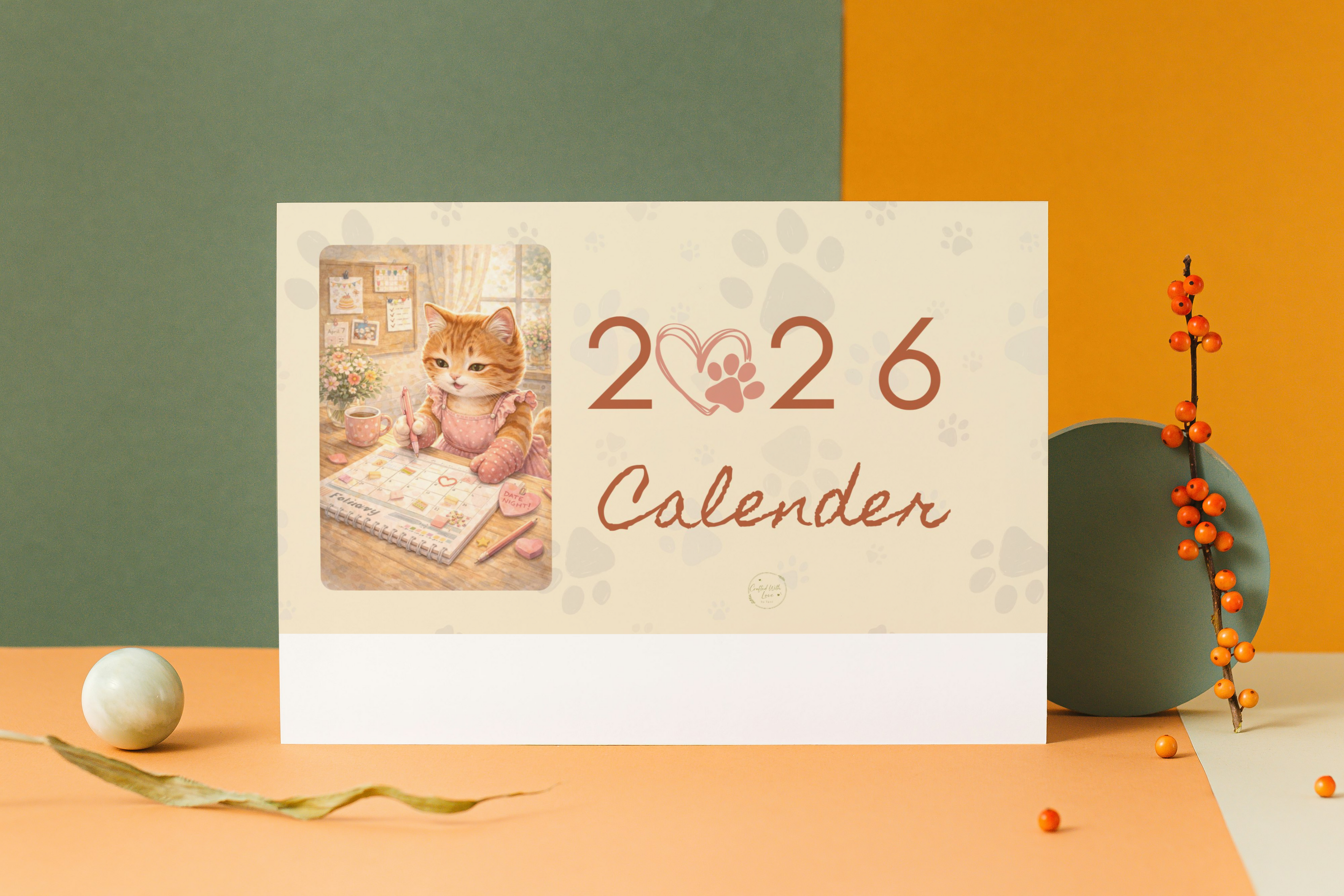 2026 Watercolour Cat Calendar | Cozy Art Planner (Digital PDF)