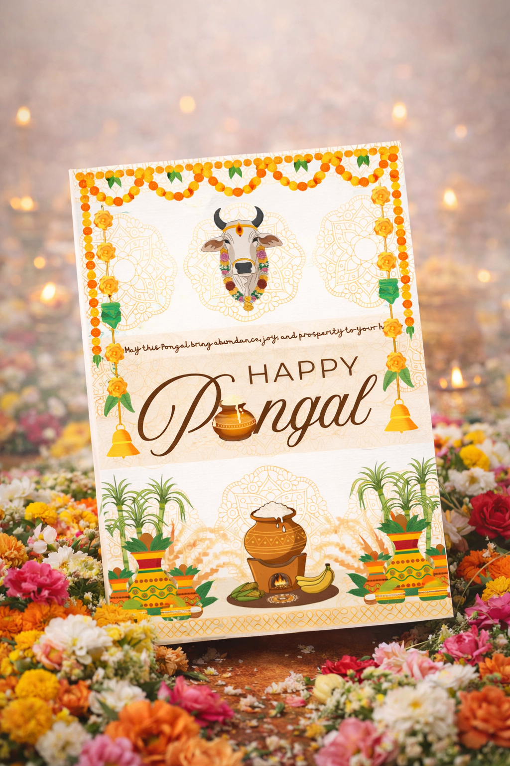 Happy Pongal Festival Art Print | South Indian Harvest Decor (Digital Download)