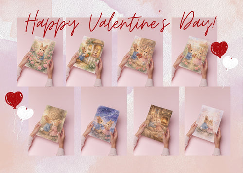 Watercolor Bunny Valentine's Day Postcards | Printable Love Notes (Instant Download)